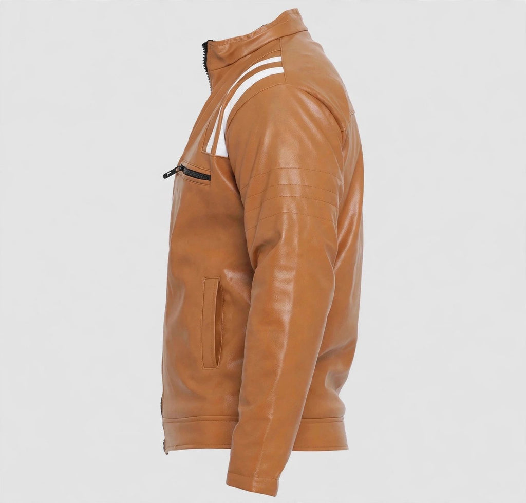 Men's Tan Striped Leather Jacket