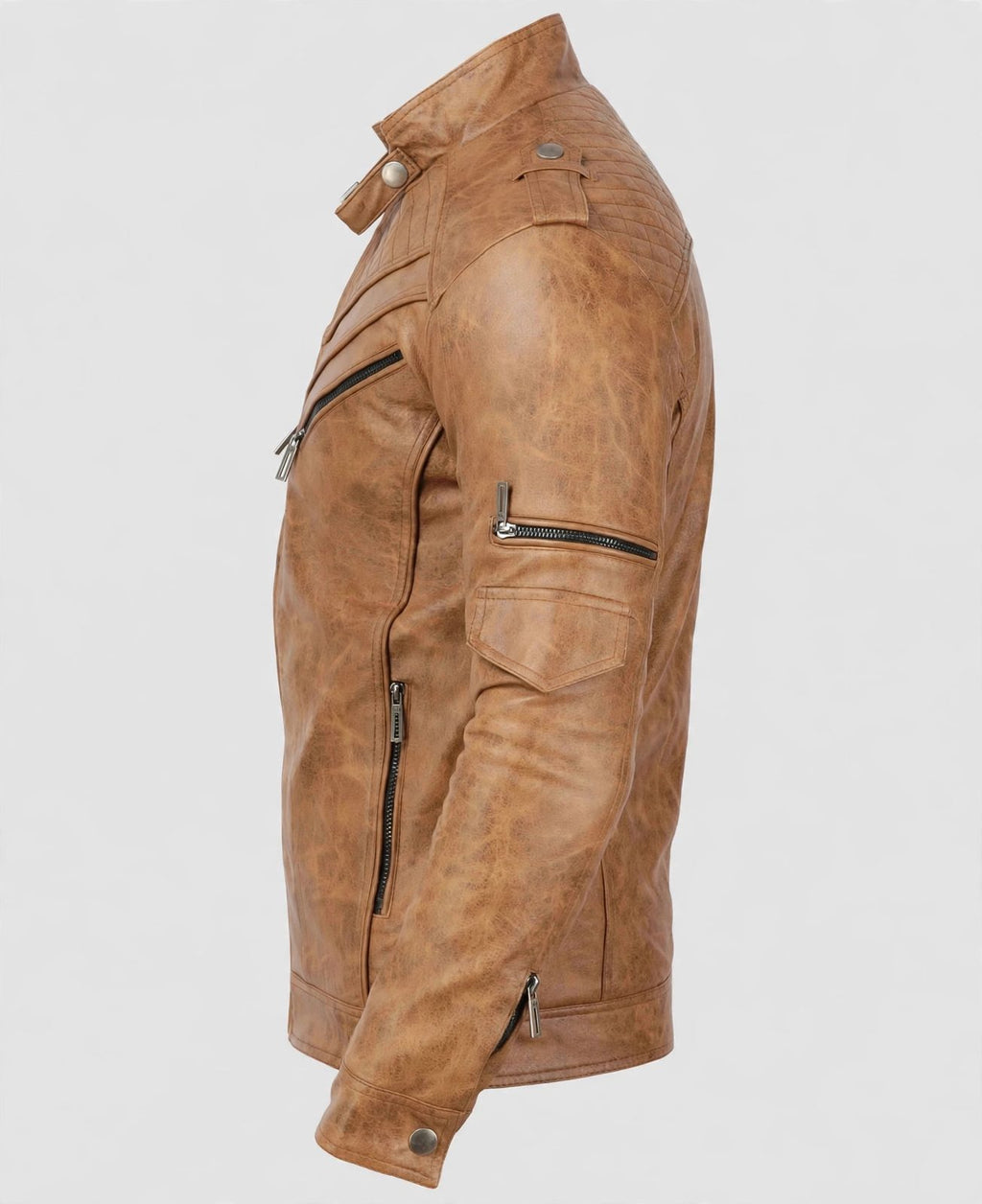 Men's Tan Quilted Leather Jacket