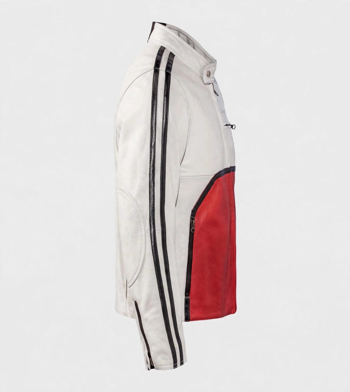 Men's White & Red Racing Leather Jacket