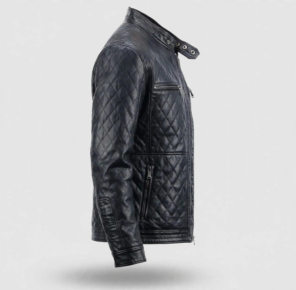 Men's Black Diamond Quilted Leather Jacket