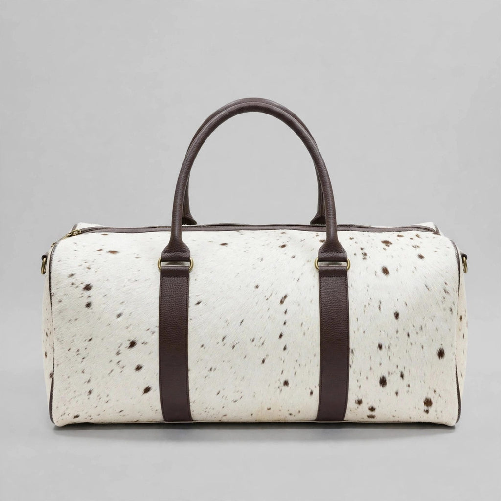 White & Brown Speckle Cowhide Leather Duffel Bag
