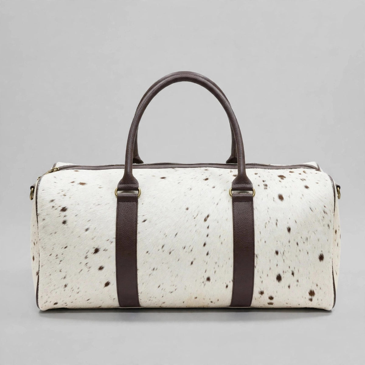 White & Brown Speckle Cowhide Leather Duffel Bag