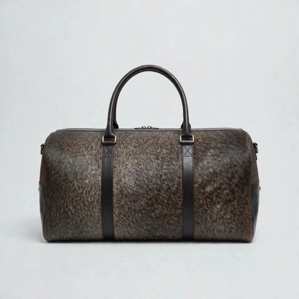 Dark Grey Cowhide Leather Duffel Bag