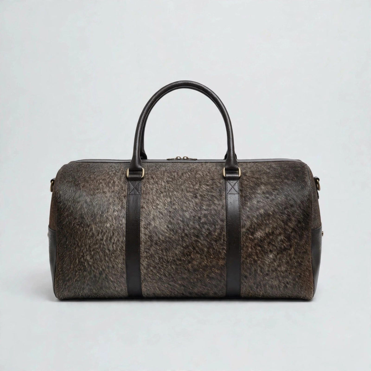 Dark Grey Cowhide Leather Duffel Bag