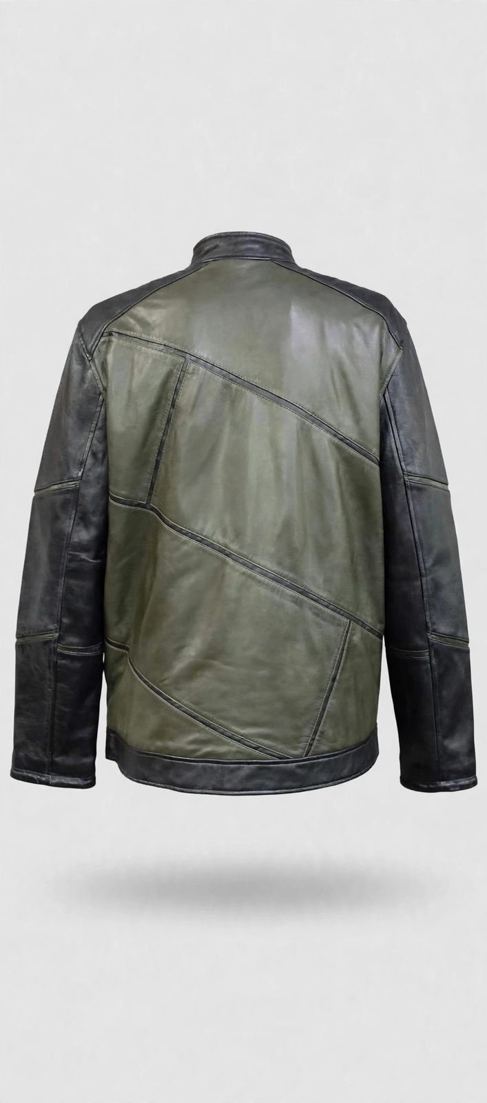 Men's Olive Diagonal Panel Leather Jacket