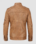 Men's Tan Quilted Leather Jacket