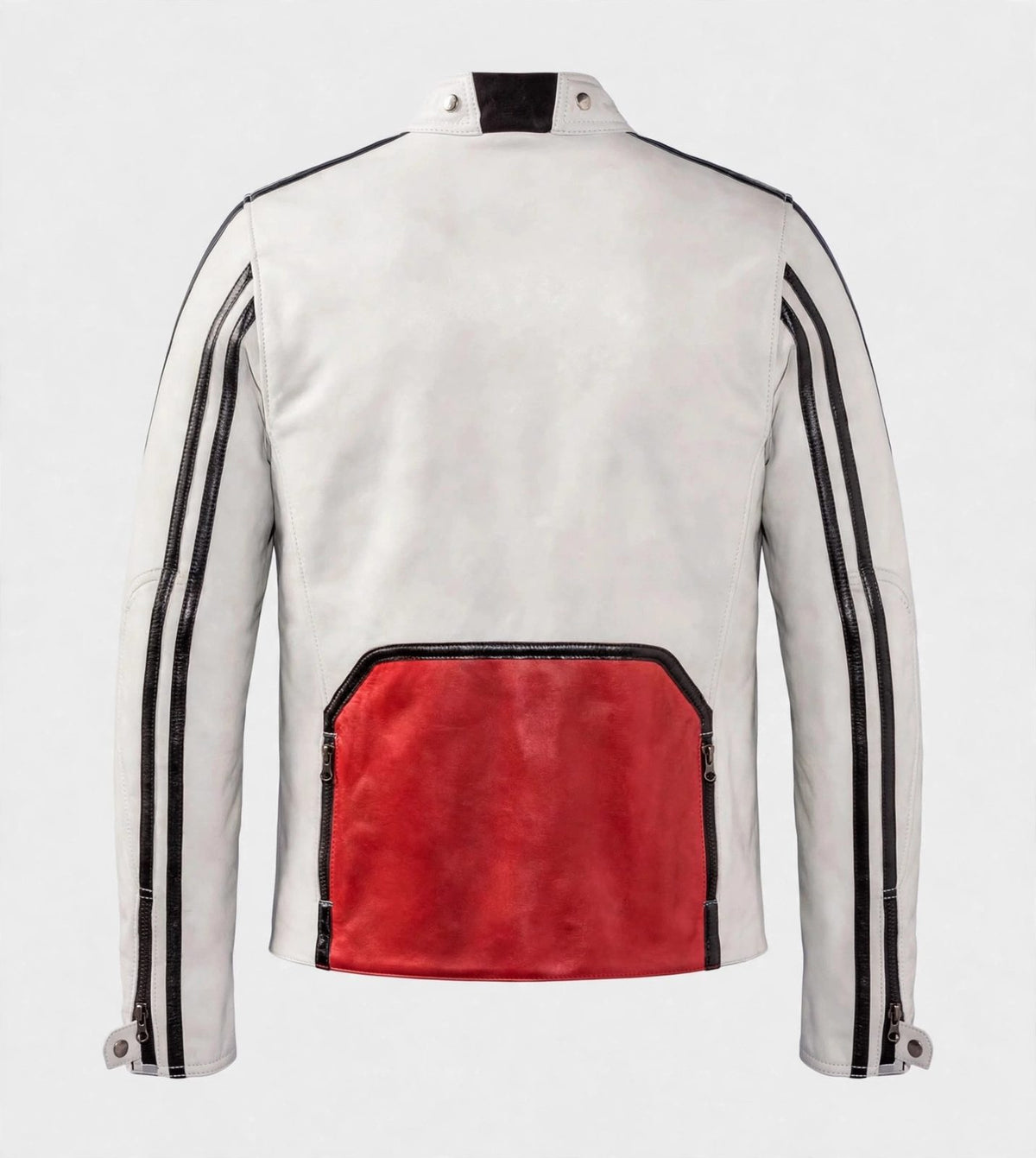 Men's White & Red Racing Leather Jacket