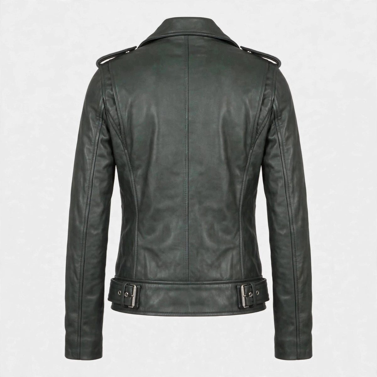 Women's Dark Green Leather Biker Jacket