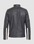 Men's Dark Grey Striped Leather Jacket