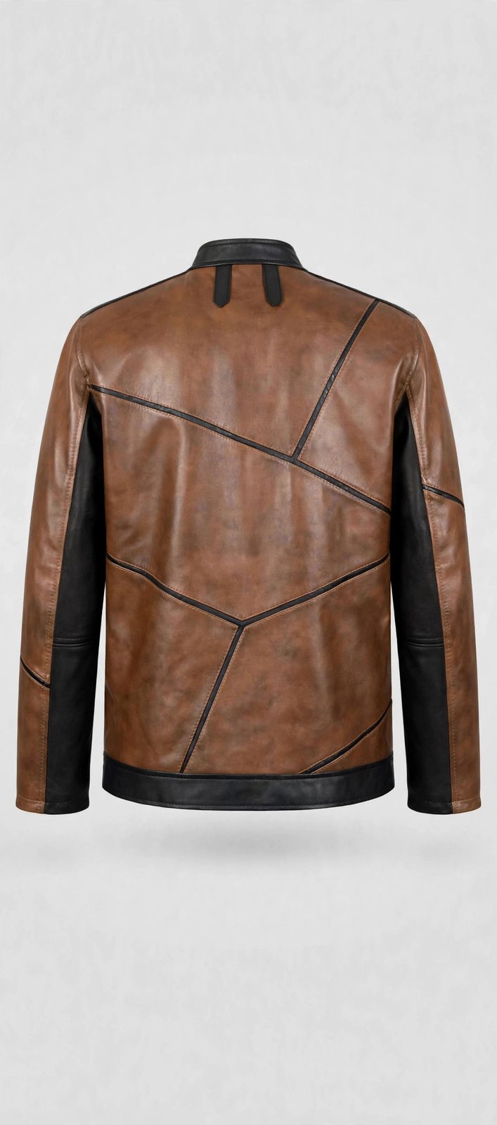Men's Brown Diagonal Panel Leather Jacket