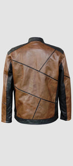 Men's Brown Leather Jacket with Black Trim