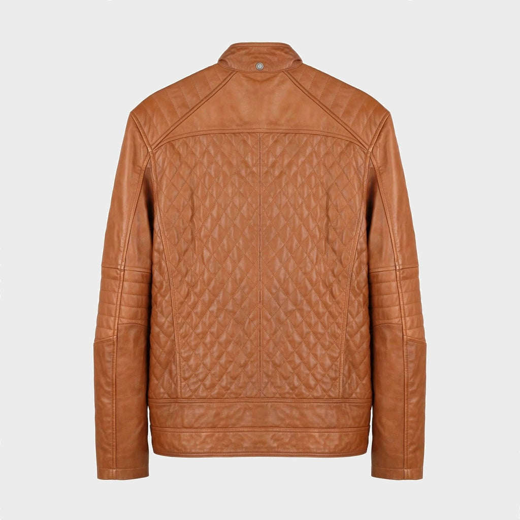 Men's Light Brown Quilted Leather Jacket