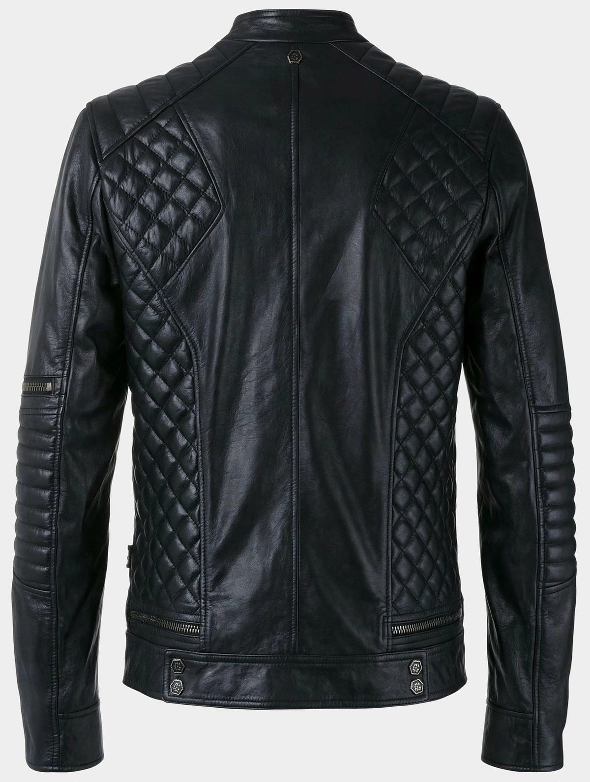 Men's Black Quilted Panel Leather Jacket