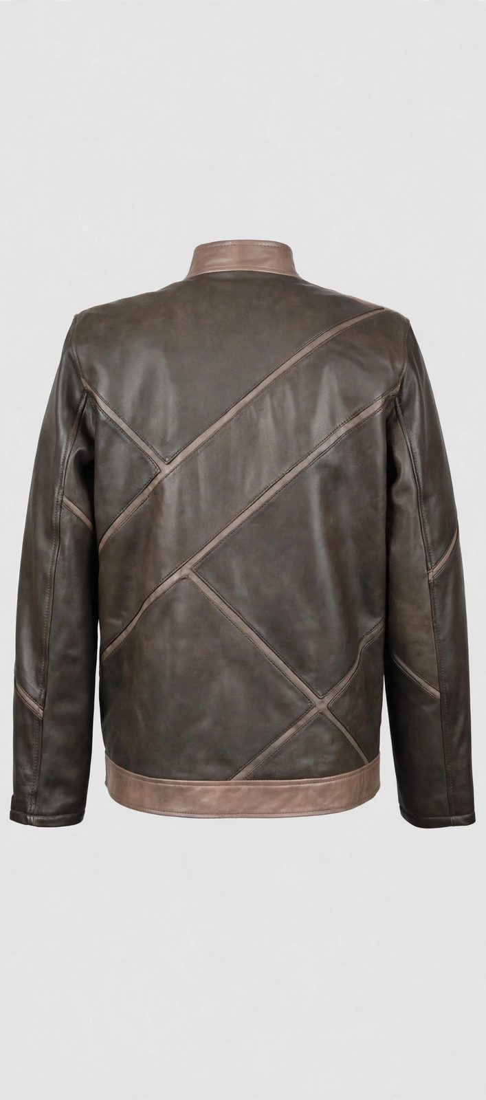 Men's Grey & Brown Diagonal Panel Leather Jacket