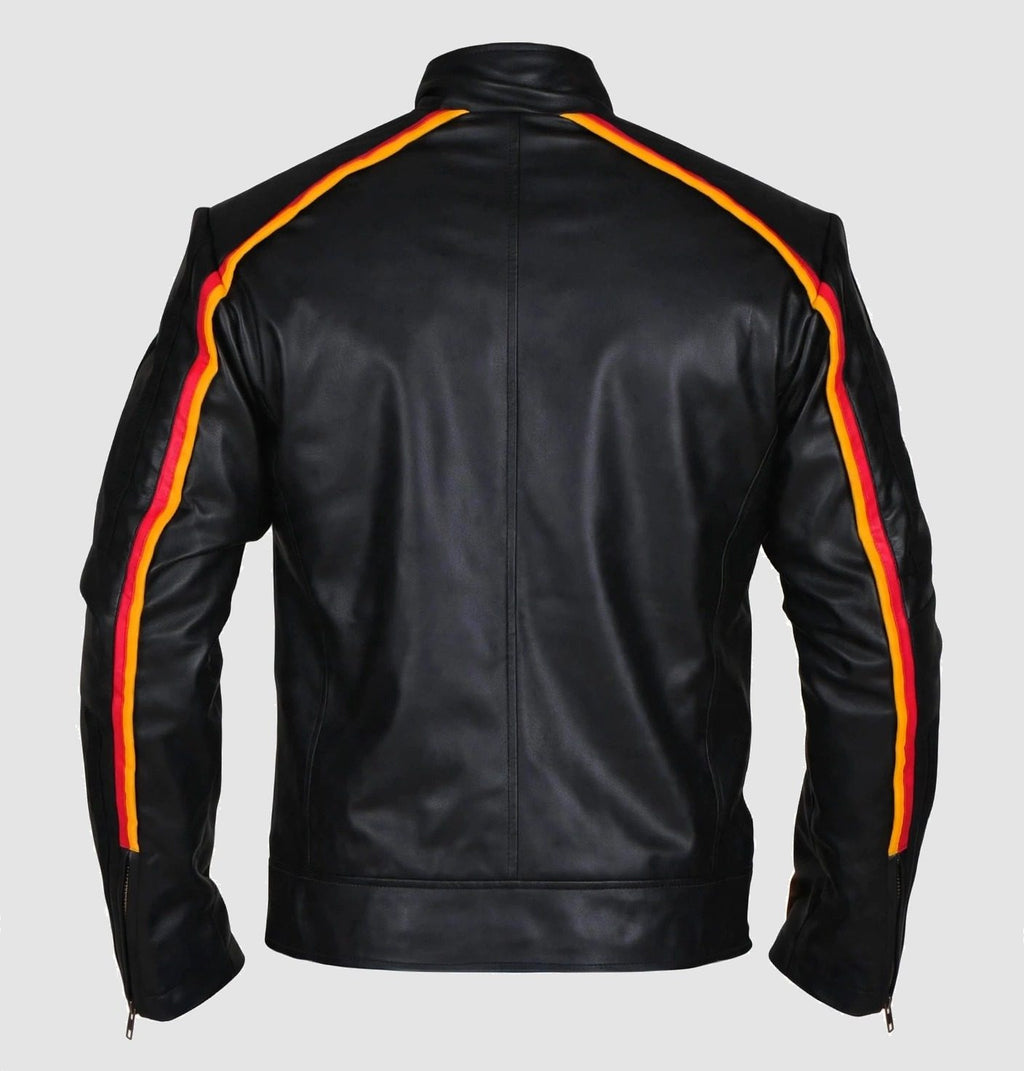 Men's Black Racing Stripe Leather Jacket