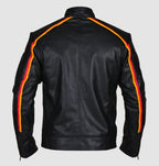 Men's Black Racing Stripe Leather Jacket