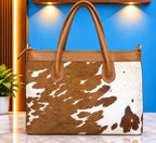 Brown and white cowhide tote bag ZLV-003