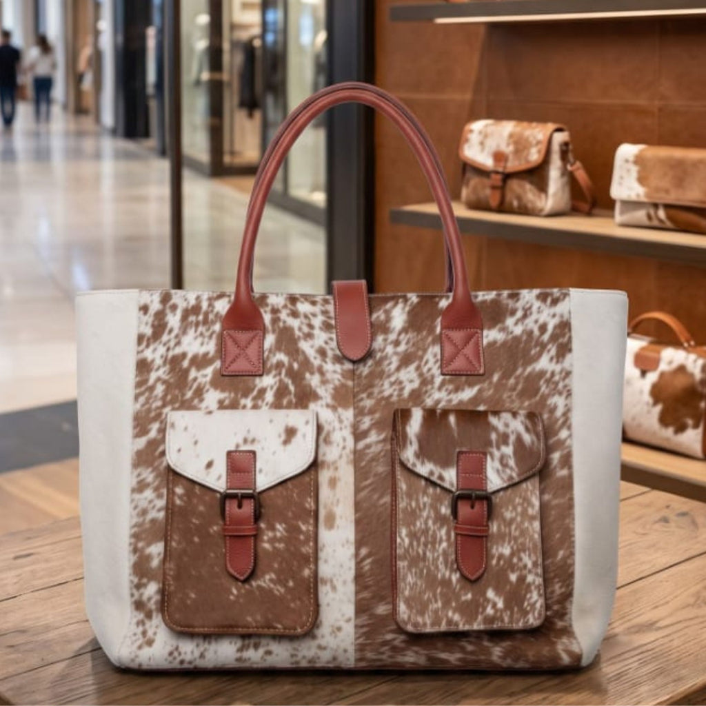 Brown & White Cowhide Large Tote — ZULVIQUE ZLV-005