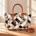 Brown & White Cowhide Patchwork Tote — ZULVIQUE ZLV-007