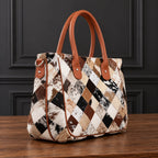 Brown & White Cowhide Patchwork Tote — ZULVIQUE ZLV-007