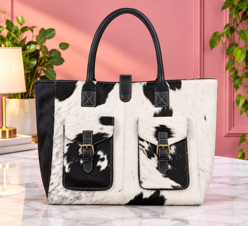Black & White Cowhide Tote — 16 in — ZULVIQUE ZLV-008