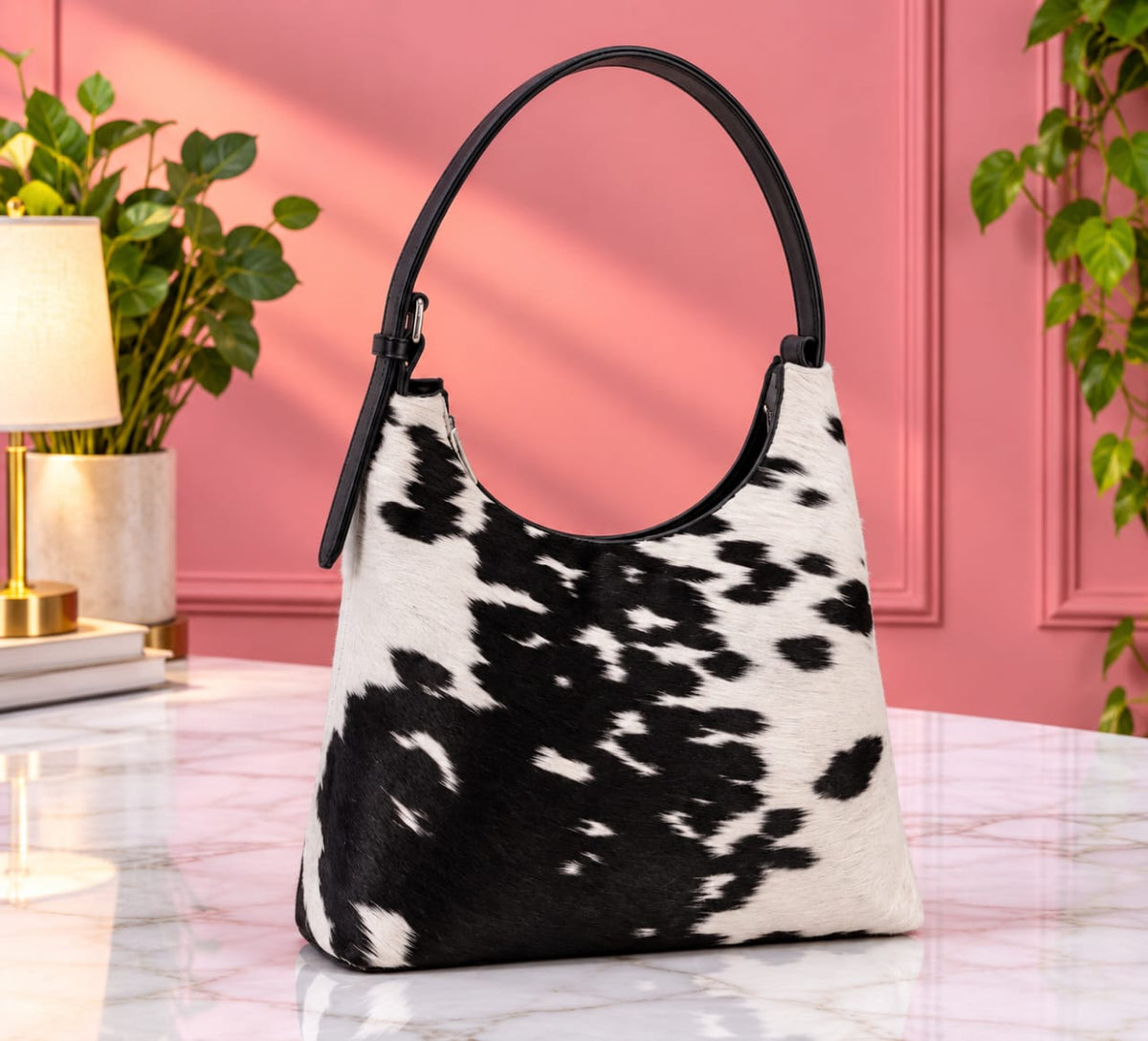 Black & White Cowhide Hobo Tote — ZULVIQUE ZLV-009