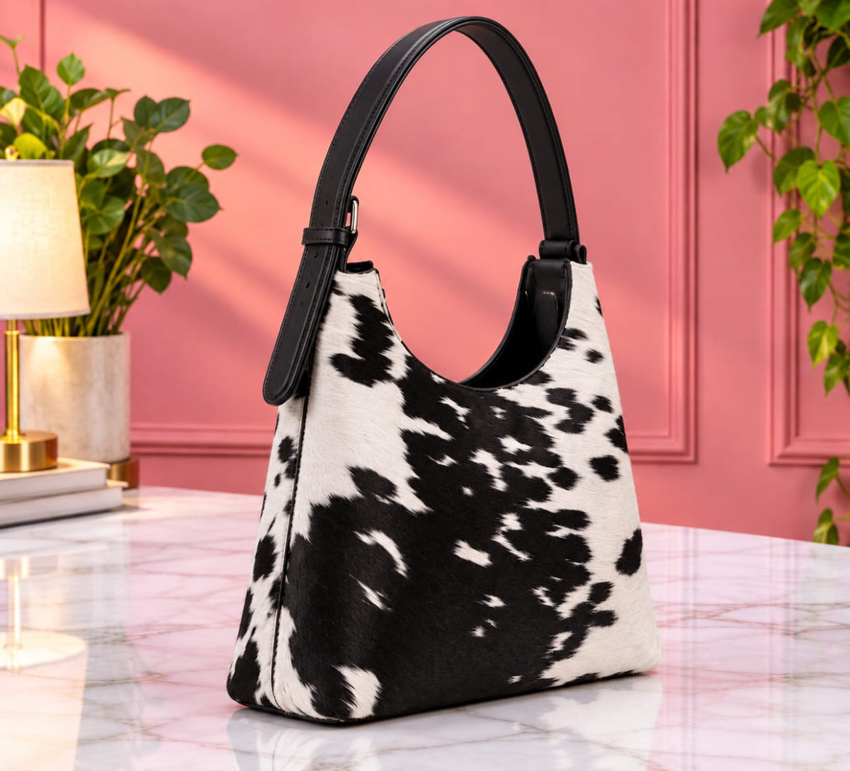 Black & White Cowhide Hobo Tote — ZULVIQUE ZLV-009