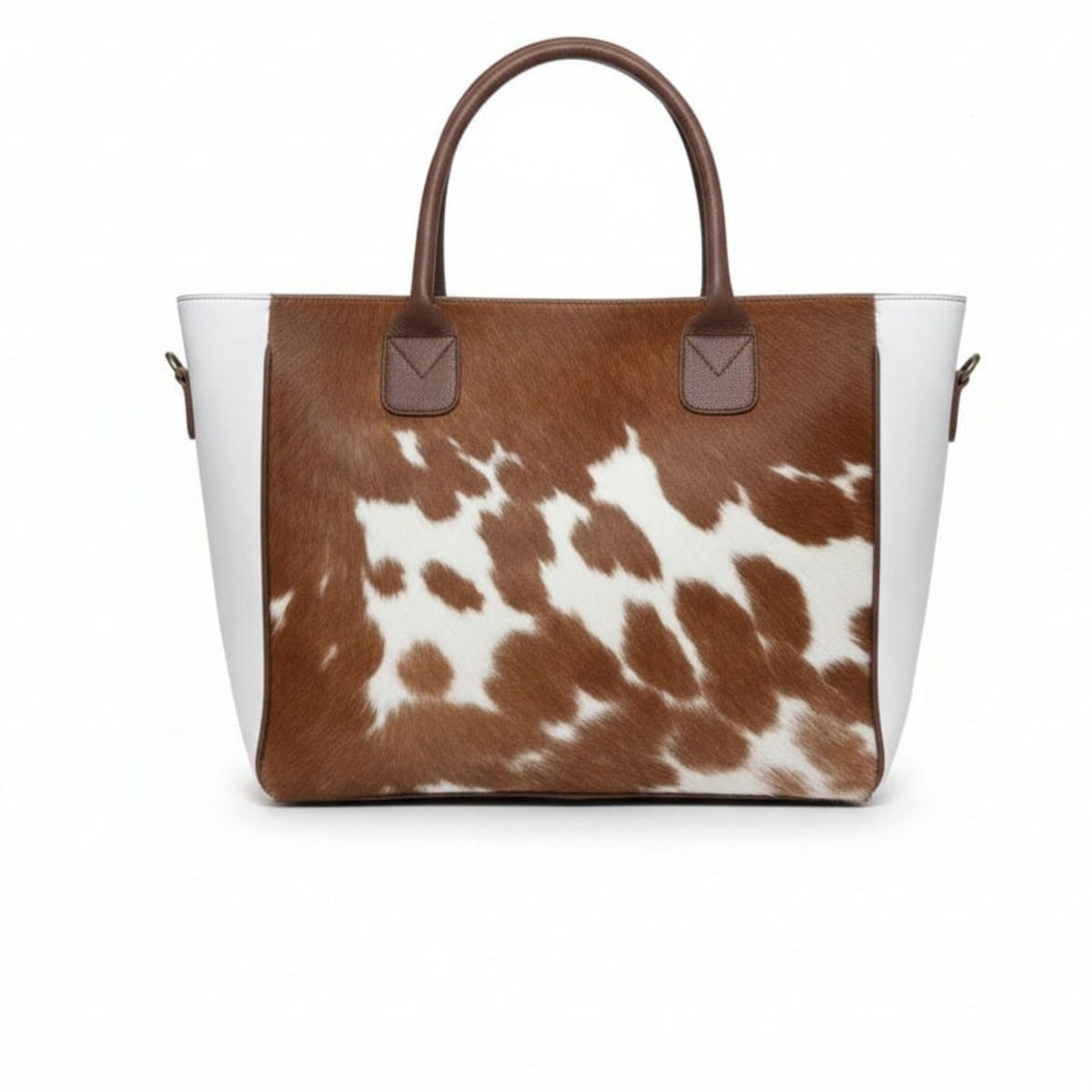 Brown & White Cowhide Tote — 15 in — ZULVIQUE ZLV-011