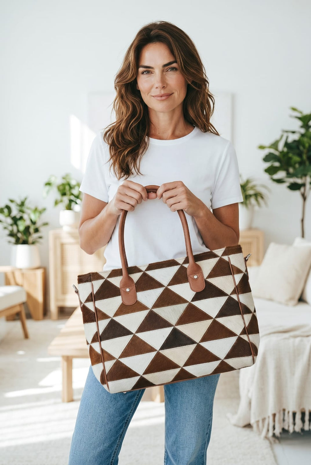 Geometric Cowhide Tote — ZULVIQUE ZLV-012