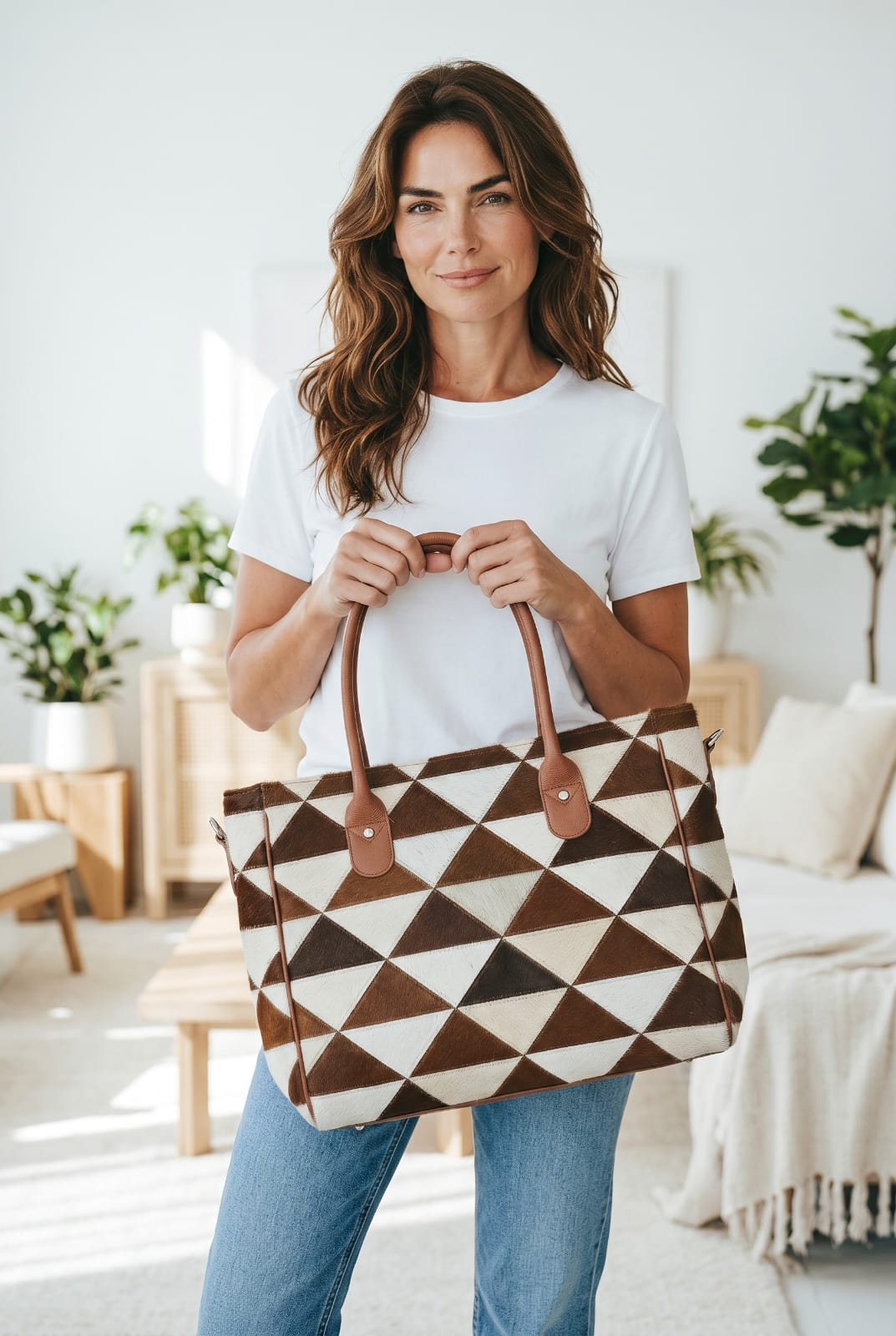 Geometric Cowhide Tote — ZULVIQUE ZLV-012