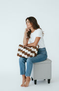 Brown & Cream Cowhide Patchwork Tote — 16 in — ZULVIQUE ZLV-015