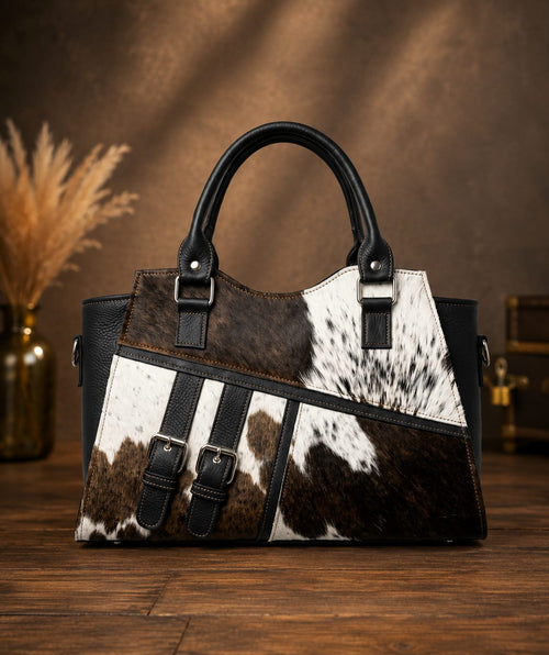 Black, Brown & White Hair-on Cowhide Tote ZULVIQUE ZLV-020