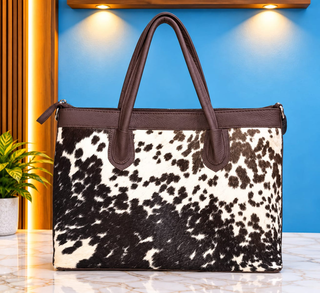 Brown and white cowhide tote bag — ZULVIQUE ZLV-002